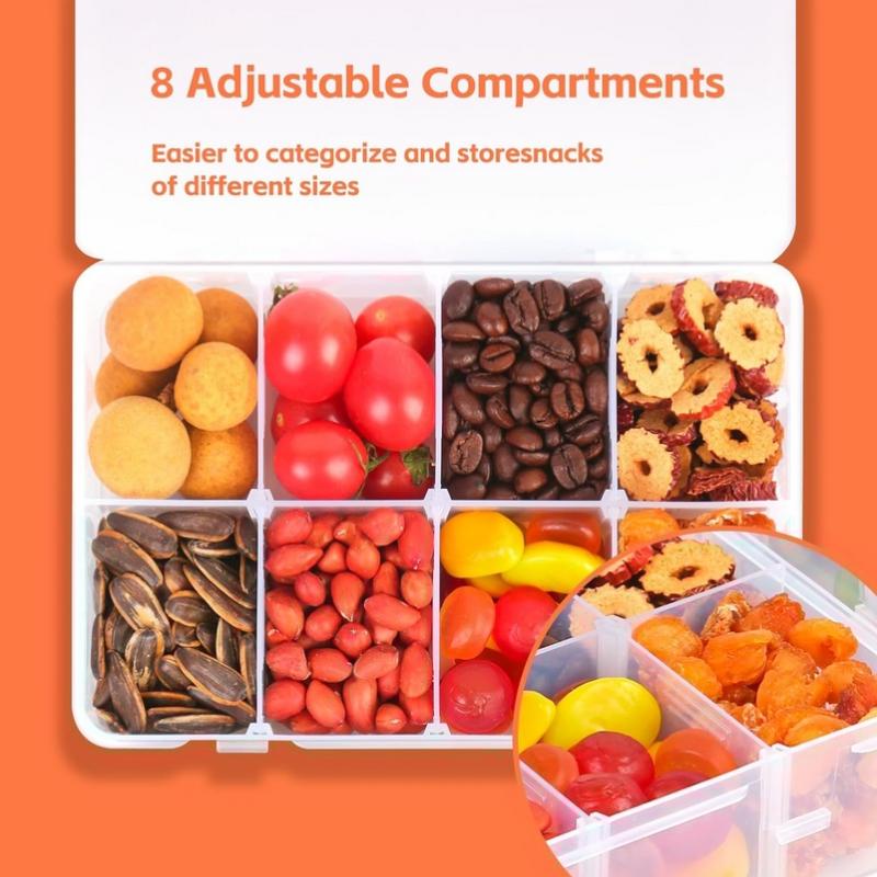 8 Grid Snackle Box Container Capacity Plastic Storage Box With Adjustable Compartments Lid For Snacks Food Grade Transparent