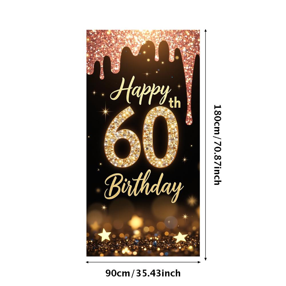 

Блестящий баннер с надписью «С 60-летием!», чёрно-золотые шары, украшение для фона на день рождения, реквизит для фотосъёмки