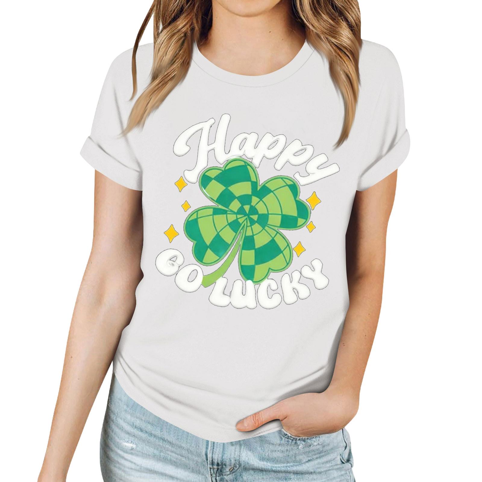 

Женская повседневная футболка с принтом ко Дню Святого Патрика, пуловер с круглым вырезом, топ с короткими рукавами XL белый