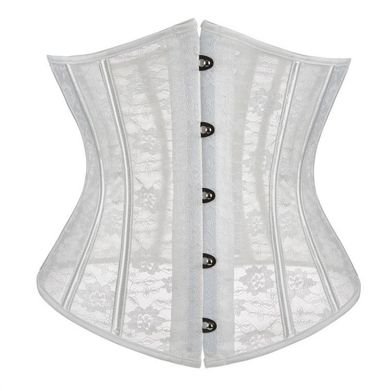Women Sheer Mesh Patterned Short Waist Cincher Tummy Control Body Shaper