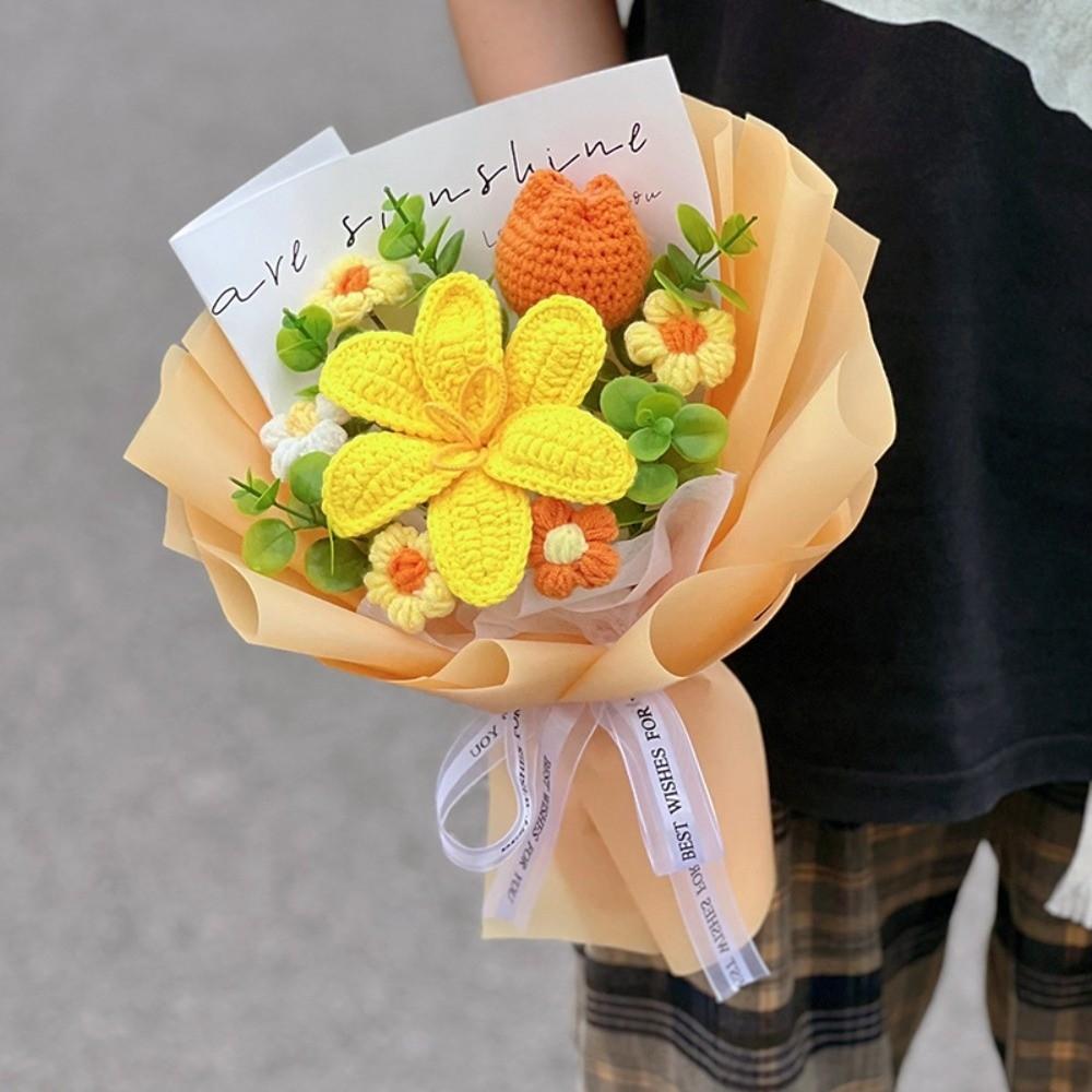 

Woven Crochet Flower Bouquet Cotton Preserved Flower New Knitted Flower Mother s Day Gift