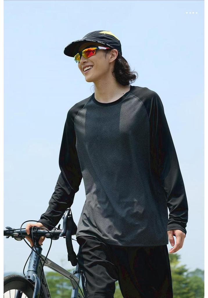 Men's Quick Dry Raglan Sleeve Long Sleeve Round Neck Sports T-shirt