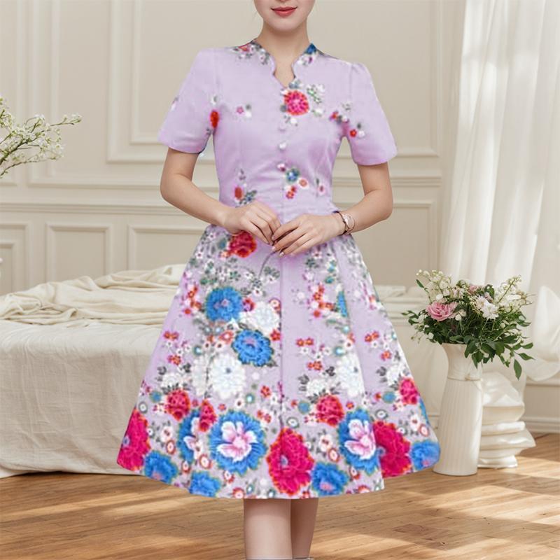 

ZANZEA Женское Летнее Повседневное Платье с Цветочным Принтом и Коротким Рукавом 3XL фиолетовый