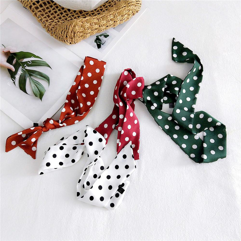 New Polka Dot Small Scarves Women'S Spring Styles Fashionable And Versatile Autumn And Winter Long Bags Wrist Scarves Decoration
