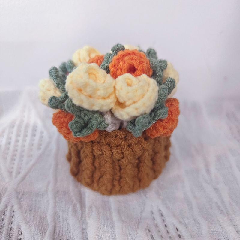 Rose Bouquet Coaster Crochet Flower Placemat Hand Woven Bouquet Cupmat Home Desktop Potted Plant Ornaments Mother's Day Gift