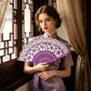 Chinese Style Flower Folding Fan with Faux Pearl Tassel Portable Plastic Ribs Hand Fan Women Dance Performance Props Party Favors