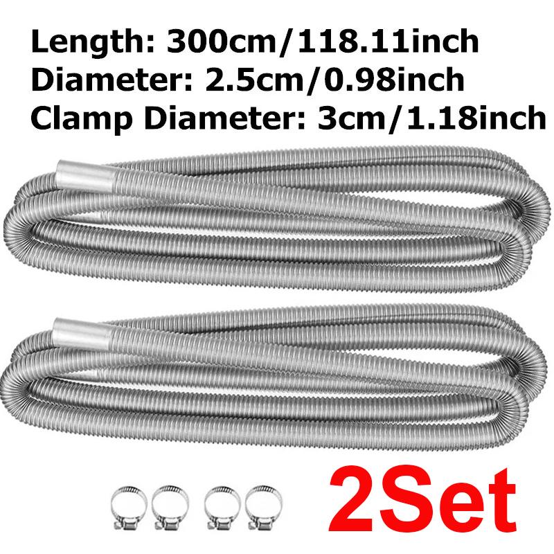2X 60cm 100cm 120cm 150cm 200cm 250cm 300cm Air Diesel Parking Heater Stainless Steel Exhaust Pipe Tube Vent Hose Car Truck Van
