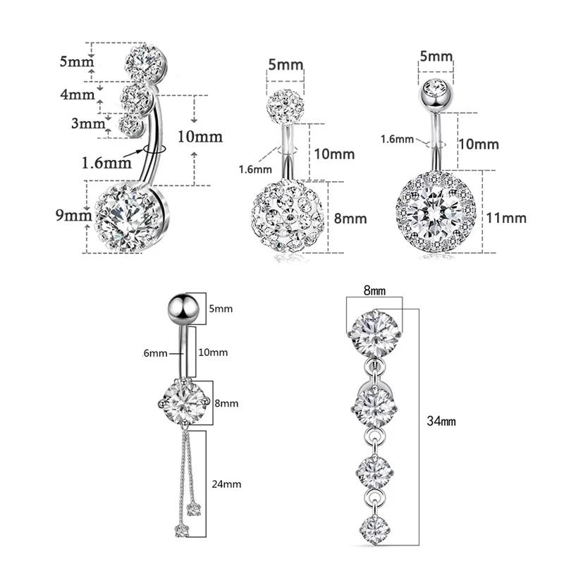 Anneaux de nombril en acier inoxydable 14G, anneaux de nombril en perles CZ, bijoux de perçage pour le corps, haltère