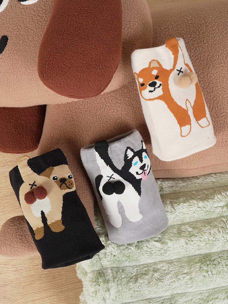 1/2Pair Cartoon Cute Dog/Cat Balls Cotton Socks Lolita Knitting Socks Women Girls Middle Tube Sleep Sock Pet Print Floor Sock