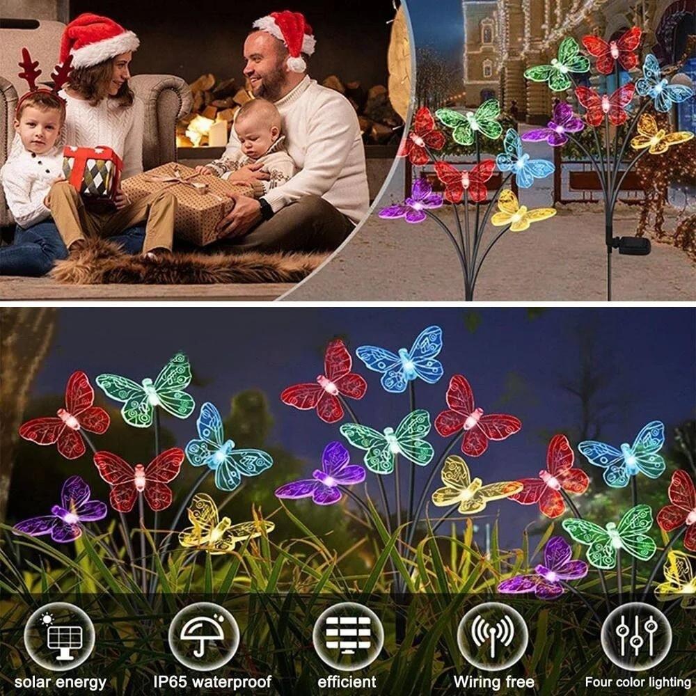6/8/10 Heads Solar Butterfly Lights Outdoor Multi-Color Changing Butterfly Solar Lights  Lawn Yard