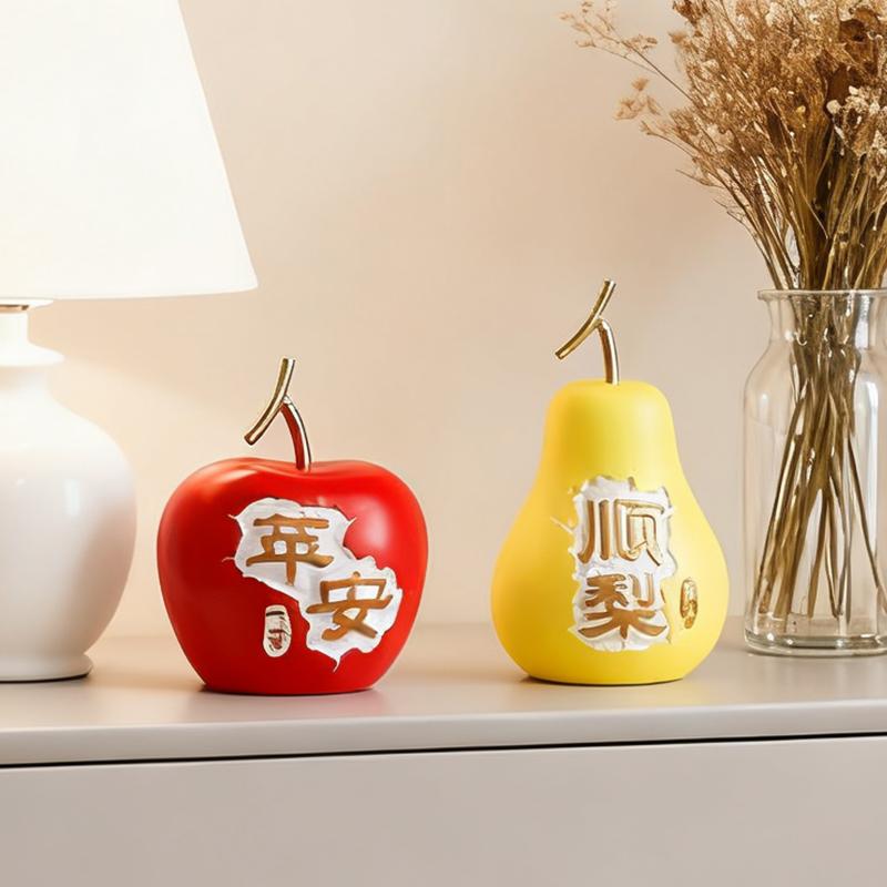 Creative Apple and Pear Ornaments with Chinese Fonts for Home Living Room Decoration Fruit Ornaments Housewarming Gift