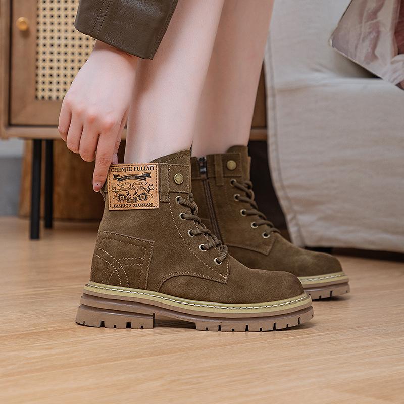 Martin boots women's new breathable tooling short boots leather inner height increase rhubarb boots desert boots