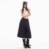 Fashion High Street Vintage Button Detailed Navy Blue Cropped Capri Cargo Pants For Women Loose Wide Leg  Versatile Slimming FigureFlattering Bottoms