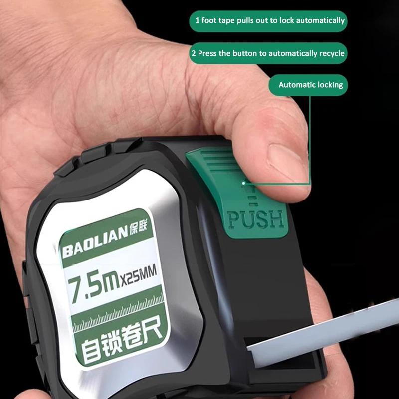 Self Locking Tape Measure 3/5/7.5m Portable Steel Tape Measure Impact Resistant Measuring Ruler Construction Measuring Tools