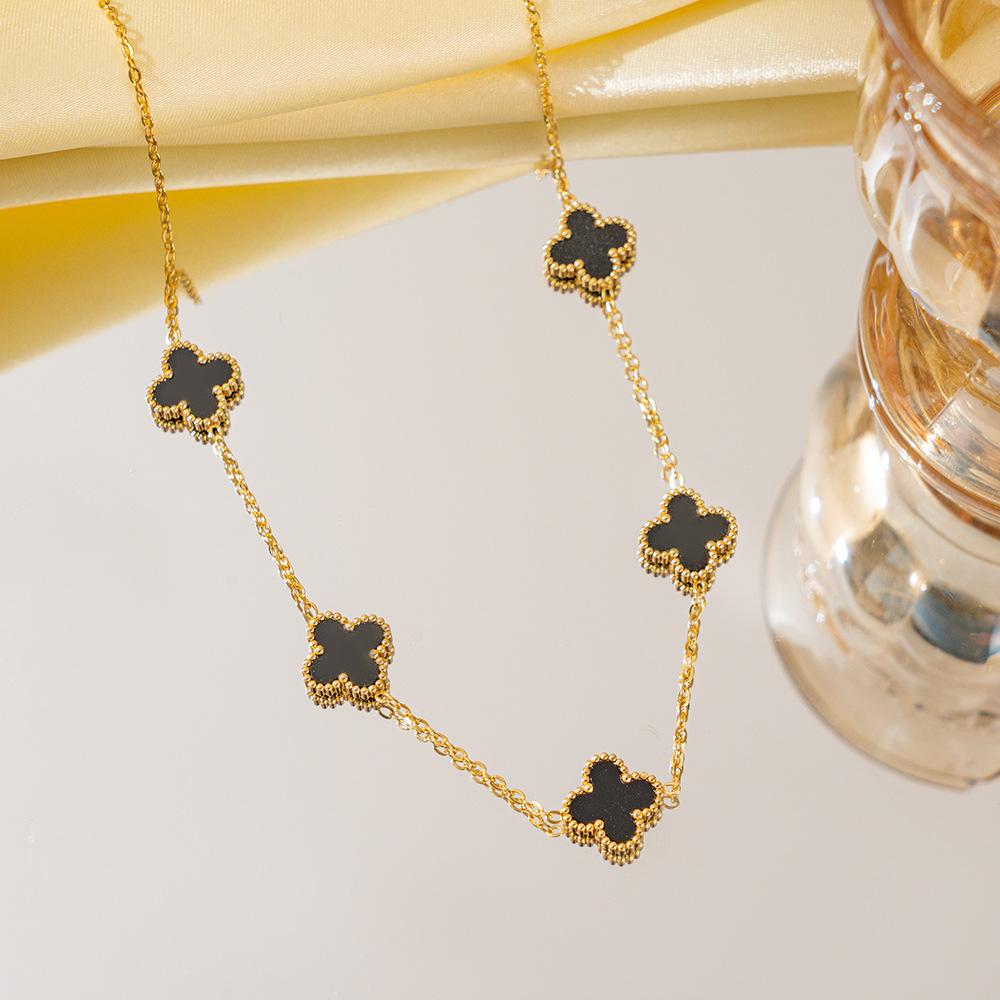 

Ожерелье Клевер Четырехлистный Женское Премиальное Ощущение Двустороннее Титановая Сталь Без Потери Цвета Премиальное Ощущение Цепочка для Свитера