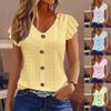 Women Summer Top Eyelet Vacation Short Sleeve V Neck Loose Fit Shirt Spring Fashion Casual Clothes