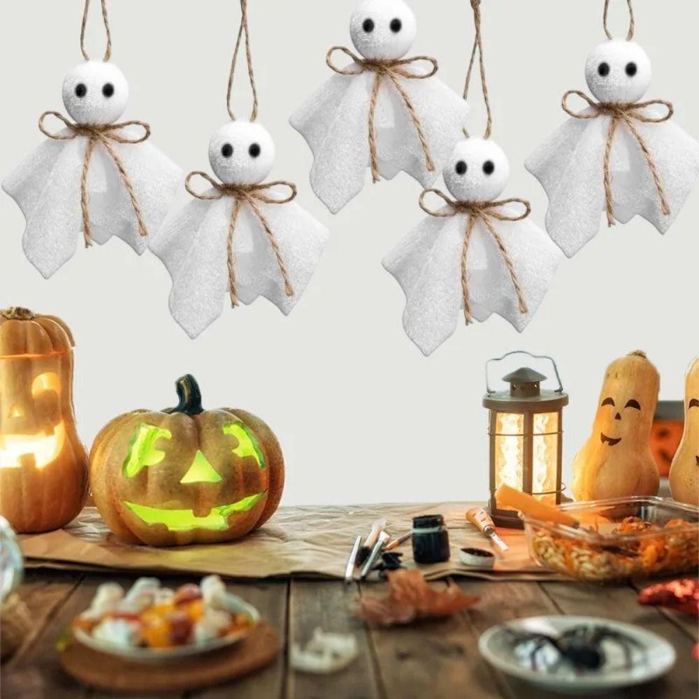 6 Stück kreative Halloween-Hängeornamente Weiße Geister DIY Halloween-Stoffgeister Handgefertigt 3 Zoll Hängender Geist Anhänger