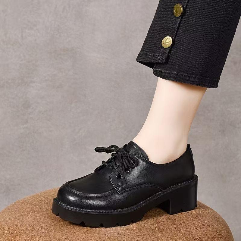 thick-soled lace-up small leather shoes women's autumn new fashion heightening single shoes non-slip and wear-resistant versatile low-top shoes