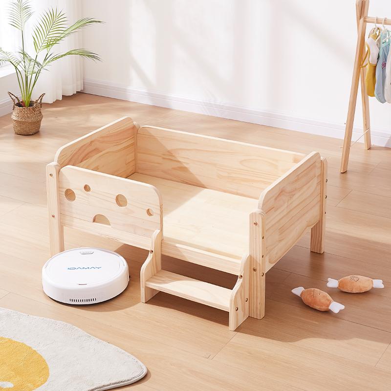 

Dog Bed for Small Dogs & Cats Wooden Raised Dog Kennel Summer Cooling Cot for Puppies/Kitten Ground Moisture-proof Pet Furniture S-55x41cm