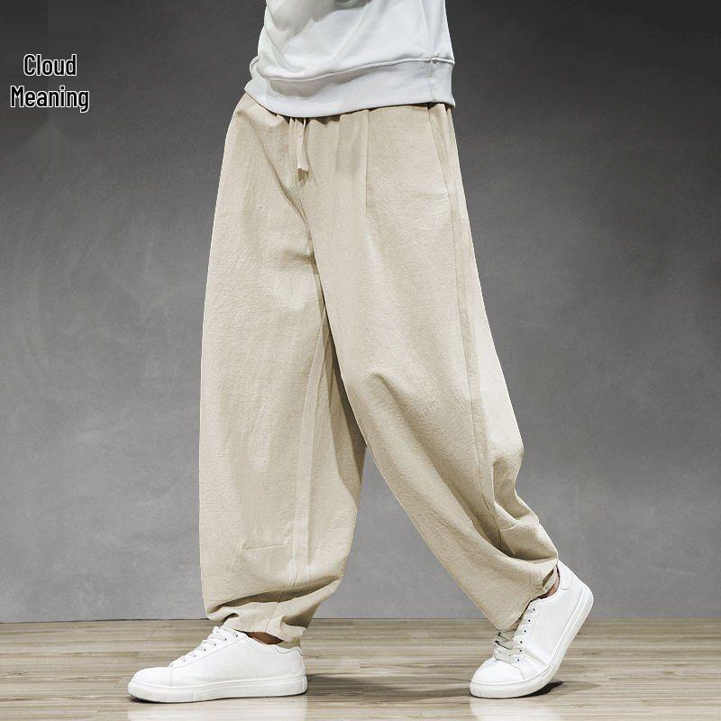 Men's Plus Size Cotton-Linen Wide-Leg Harem Pants for Spring and Summer