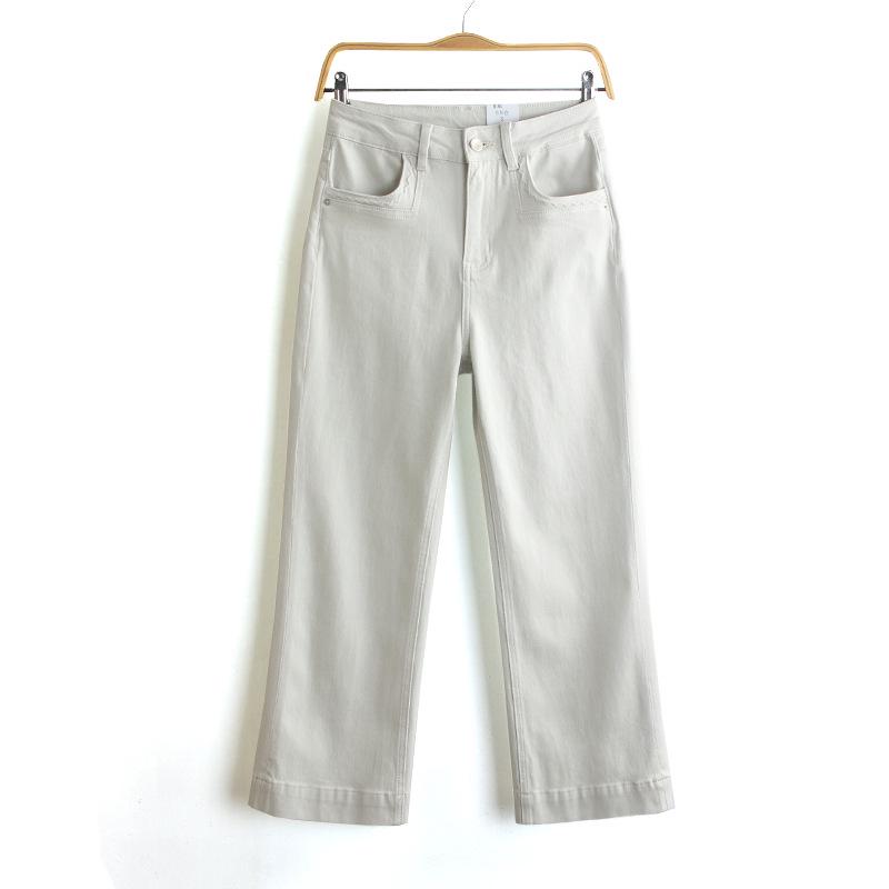 

8160#26 Spring/Summer High Waist Stretchy Lyocell Blend Cropped Jeans with Embossed Pockets - 2 Colors Small серый/хаки