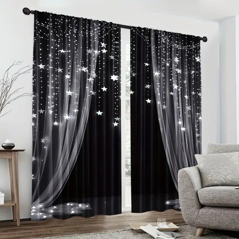 Star-Printed Curtains, Christmas Decorations, Bedroom And Living Room, Home Decoration, Room Decoration