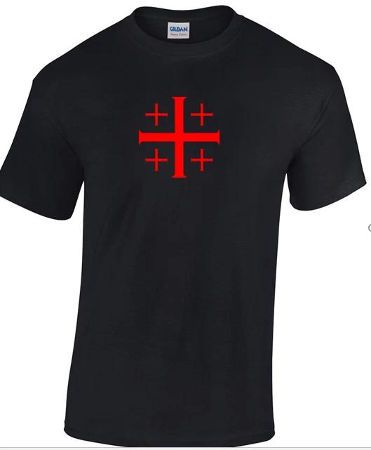 Red Jerusalem Cross Knights Templar T-Shirt Black Christian Jesus God T Shirt L