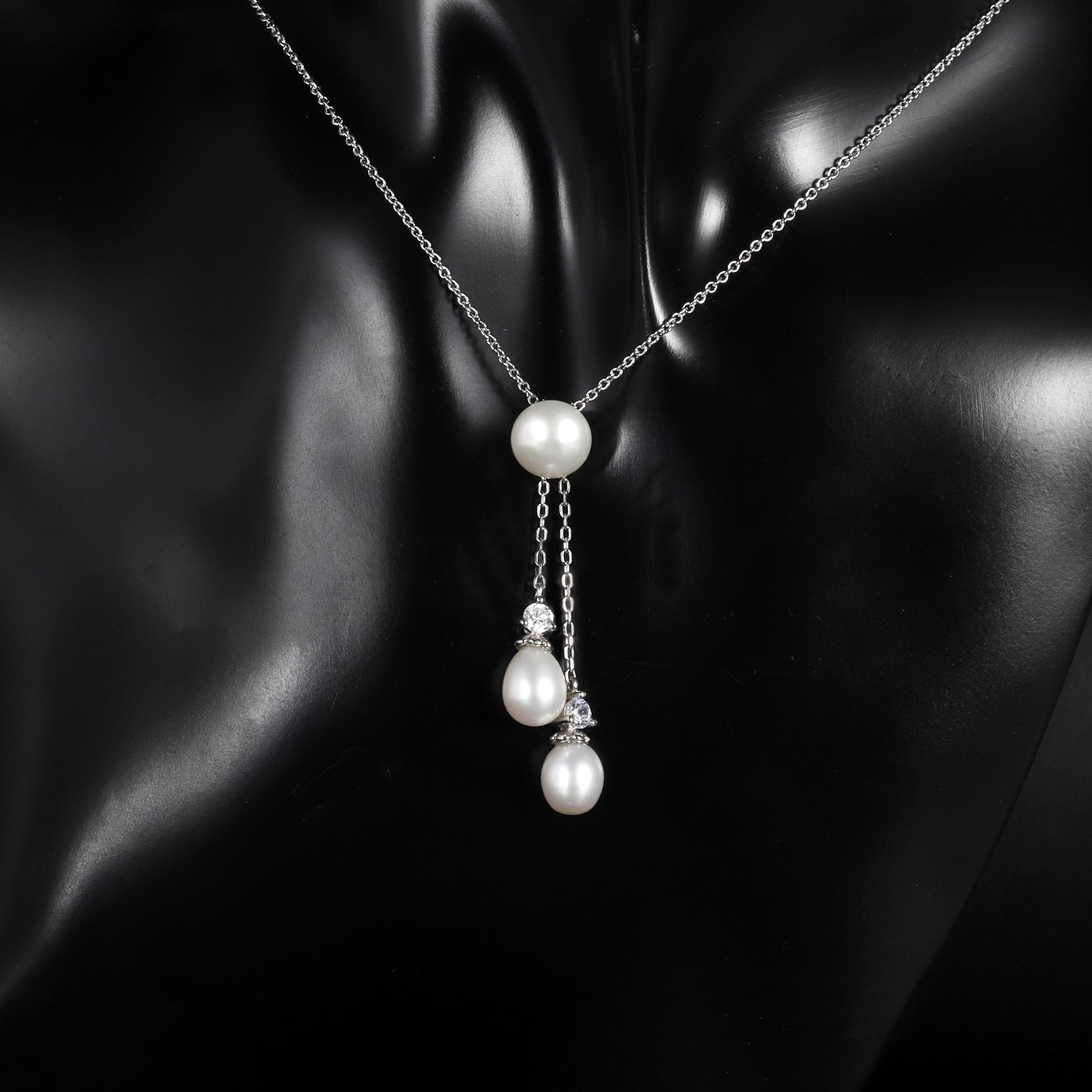 S925 Silver Natural Freshwater Pearl Necklace, Light Luxury Ins Personality Clavicle Chain Sterling Silver Necklace Necklace 925 silver