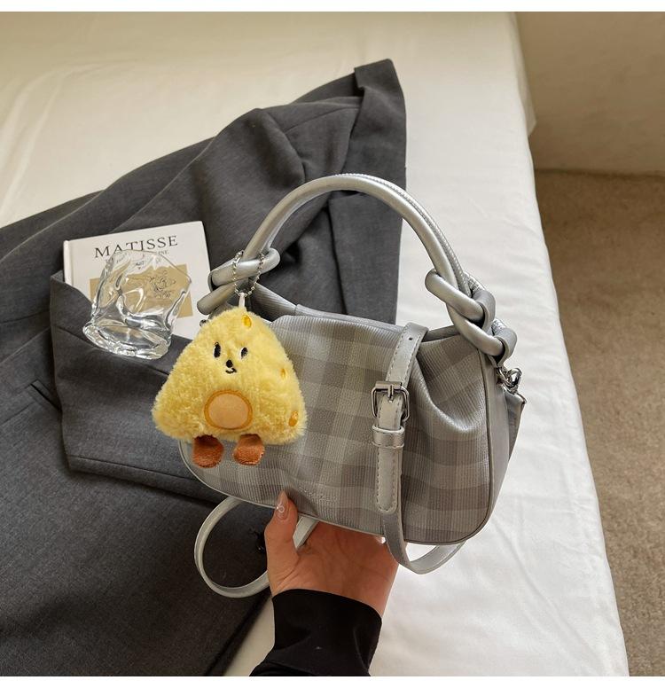 Korean Version of Trendy Plaid Large-capacity Handbag Women's 2025 Summer New Fashion Foreign Style Single Shoulder Crossbody Bucket Bag