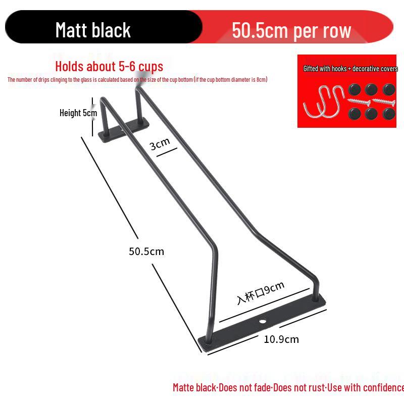 Матовый черный подвесной держатель для бокалов из нержавеющей стали 50cm One Row матовый черный