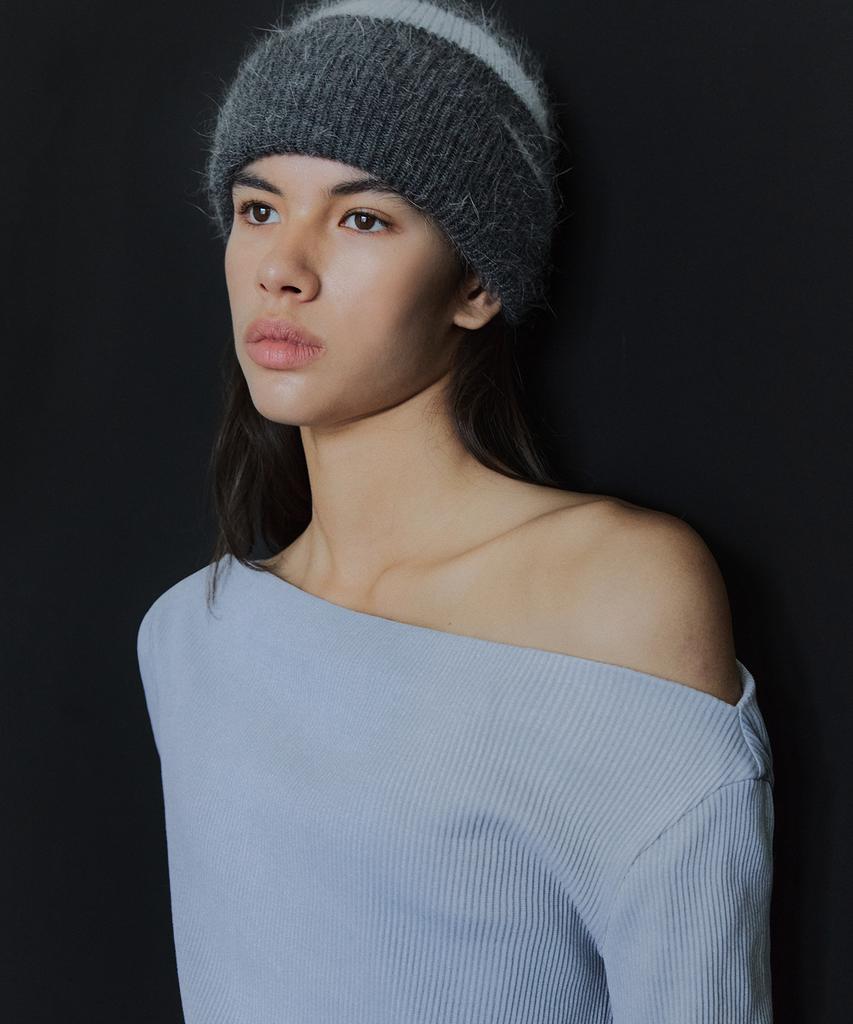 IHR Striped Angora Beanie / Grey