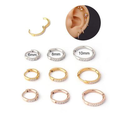 Circle Stainless Steel Inlaid Zircon Ear Buckle Round Cartilage Earrings Pierced Earrings