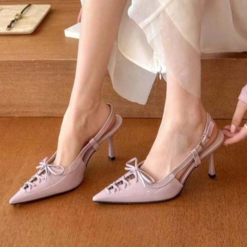 Pointed Toe Women Sandals Summer Stilettos Sexy Shoes Elegant Dress Pumps Bow Heeled Shoes Woman 2025 Designer Zapatillas Mujer