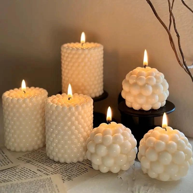 1Pc Handmade Bubble Soy Wax Candle - Nordic Geometric Ball Scented Candle, Home Decor Ambience Craft Gift