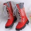 Winter Warm Round Toe Low Heel Side Zip Boot Vintage Platform Women's Boots Plus Size Casual Lace-up Knitted Mid-tube High Boots