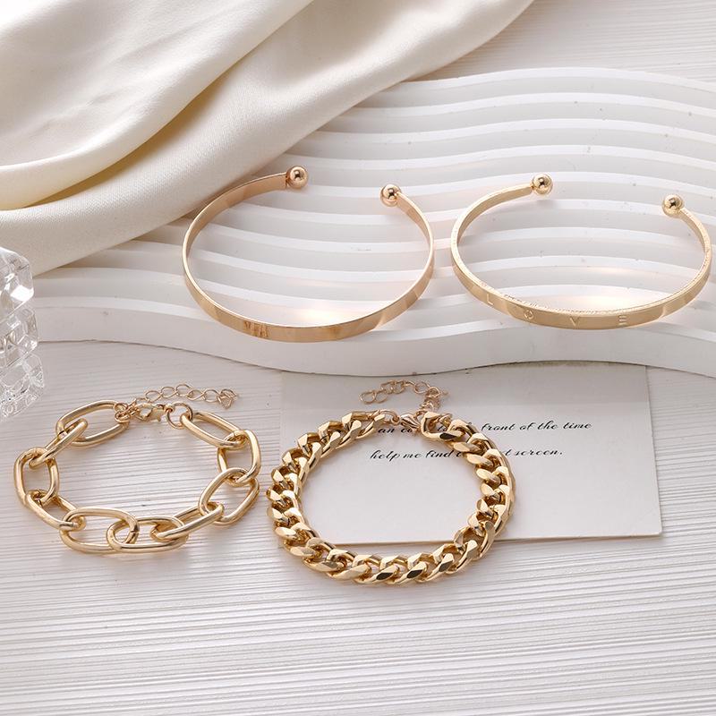 

Набор браслетов из европейского и американского сплава: Браслеты Punk Diamond, Geometric, Love – Креативная коллекция из 4 предметов CK0019, 4-piece set золотой