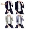 Fall Winter Men Cardigan Coat Knitted Mid Length Long Sleeves Knitwear Solid Color Slim Fit Open Stitch Warm Daily Wear Work Dating Jacket