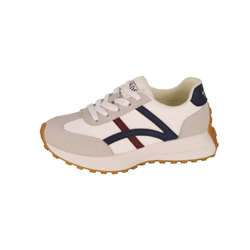 Korean Striped Lace-up White Shoes Women's Summer 2025 New Fashion Versatile Comfortable Sports and Leisure Moral Training Shoes