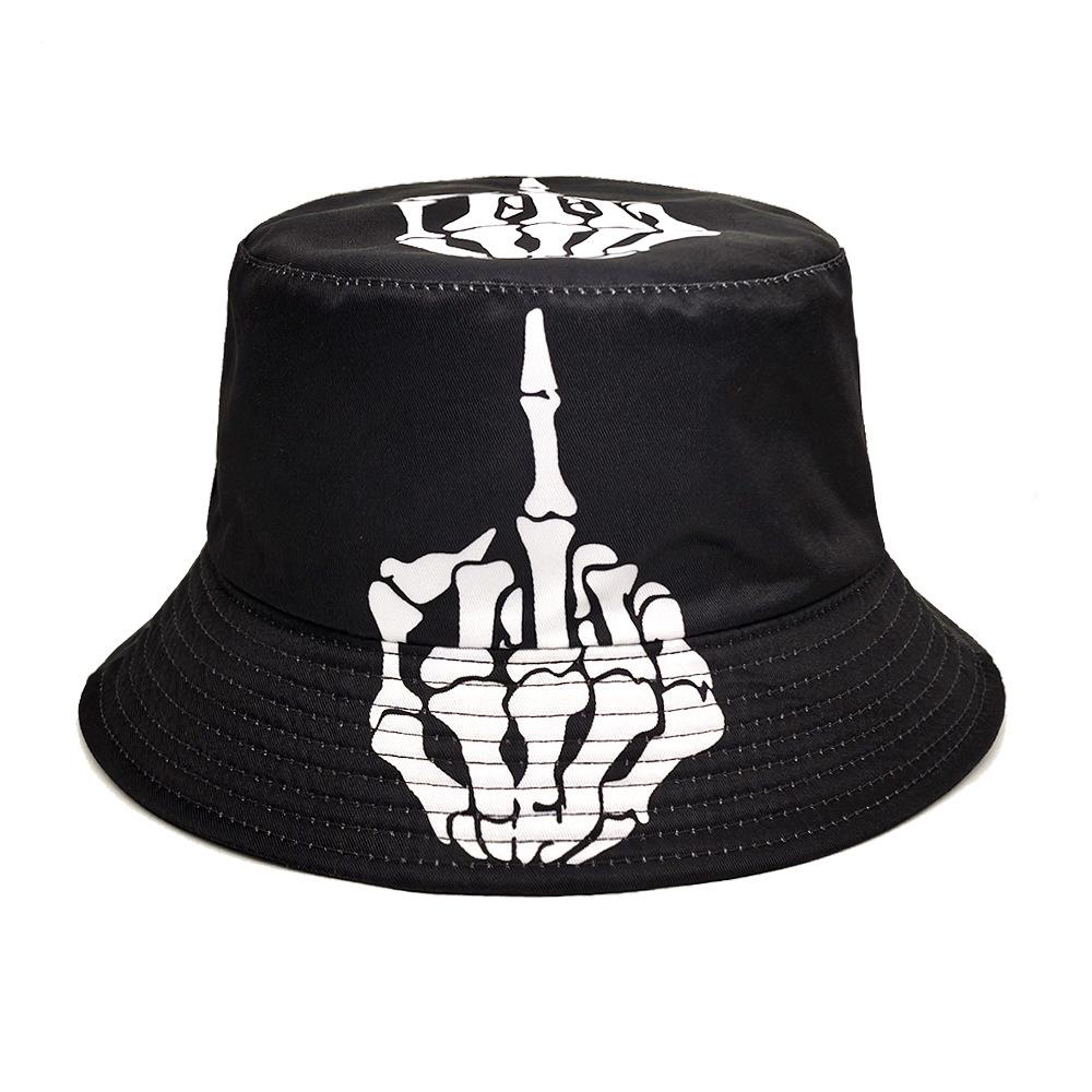 Comfortable Home Life Women's Funny Skeleton Fingers Print Bucket Hat Men Summer Outdoor Sunscreen Fashion Decorate Panama Unisex Fisherman Caps Hiphop 56-58Cm