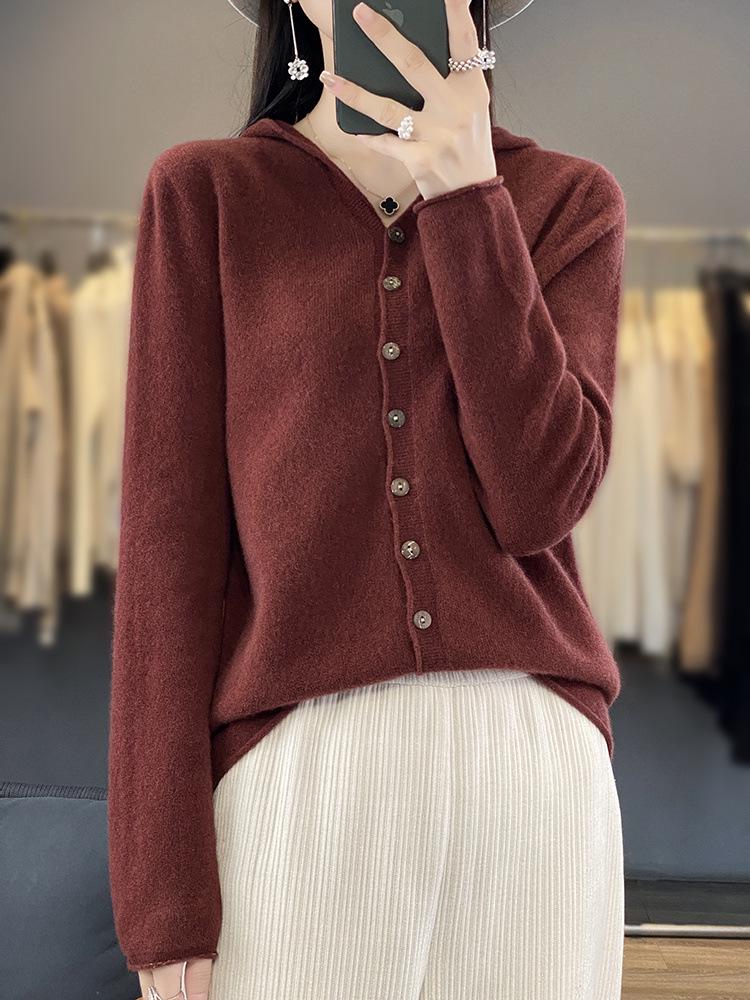 Literary Coconut Button Hooded Wool Cardigan - Seamless, Versatile, Thin Jacket for 2026