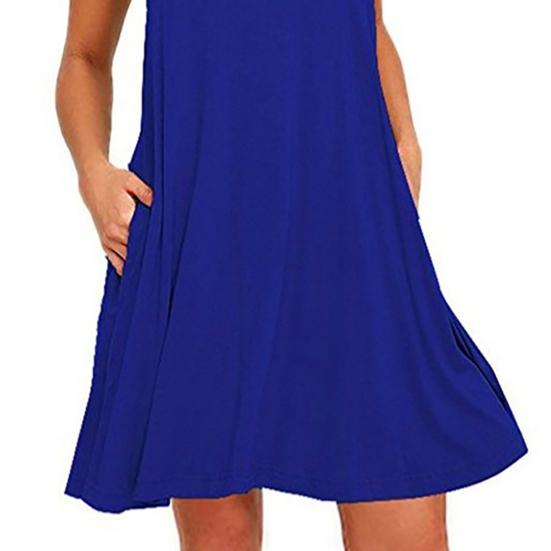 Women Dress Sleeveless Round Neck Cloth Simple Solid Color Midi Dress for Summer