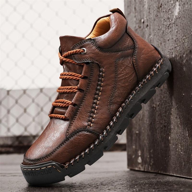 Autumn and Winter Plus Size Shoes Retro High Top Shoes, Men's Leather Boots Fashionable Mid-range Men's Ankle Boots