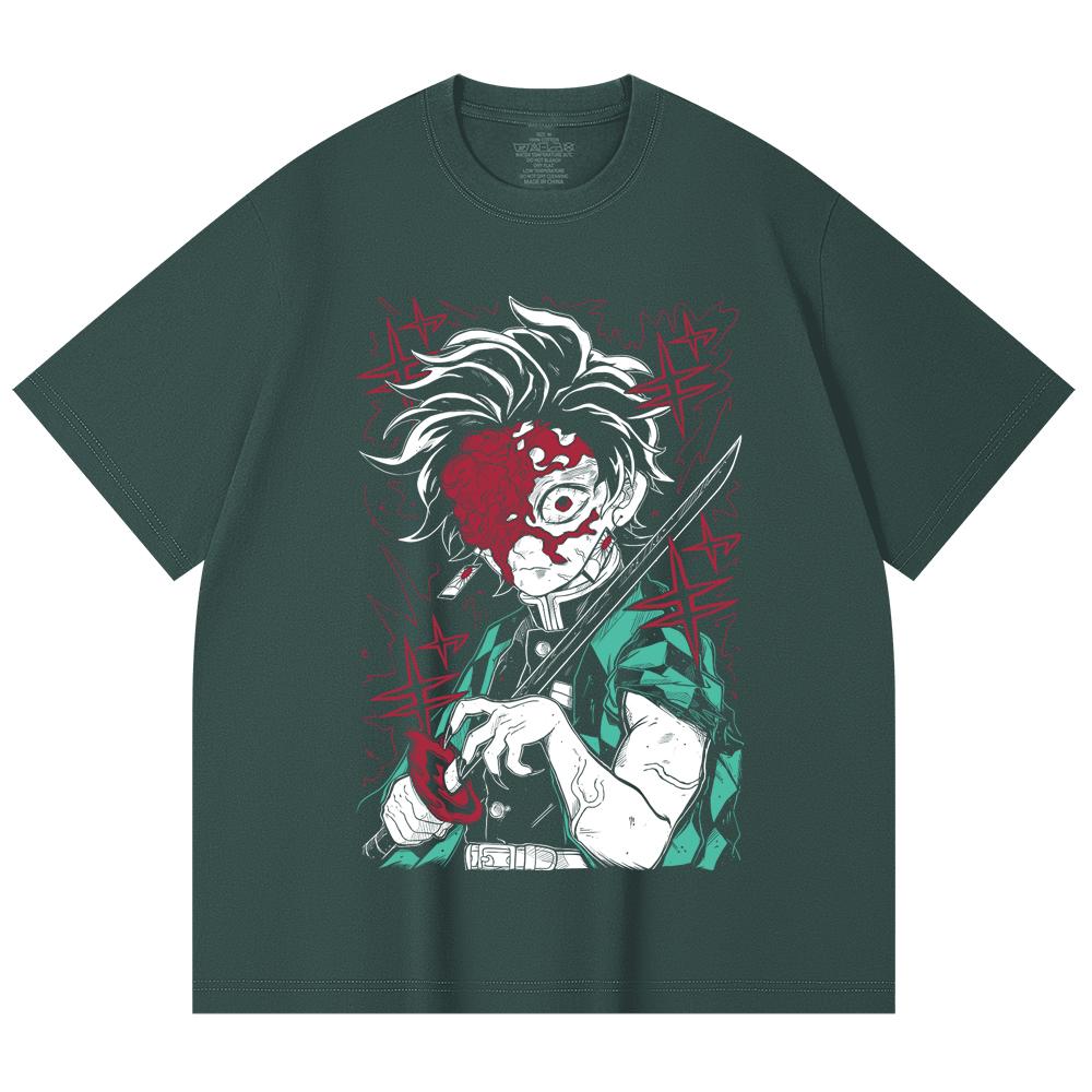 230 Gsm 100% Cotton Demon Slayer V42 Demon Tanjiro Print Unisex Heavy Cotton T Shirt