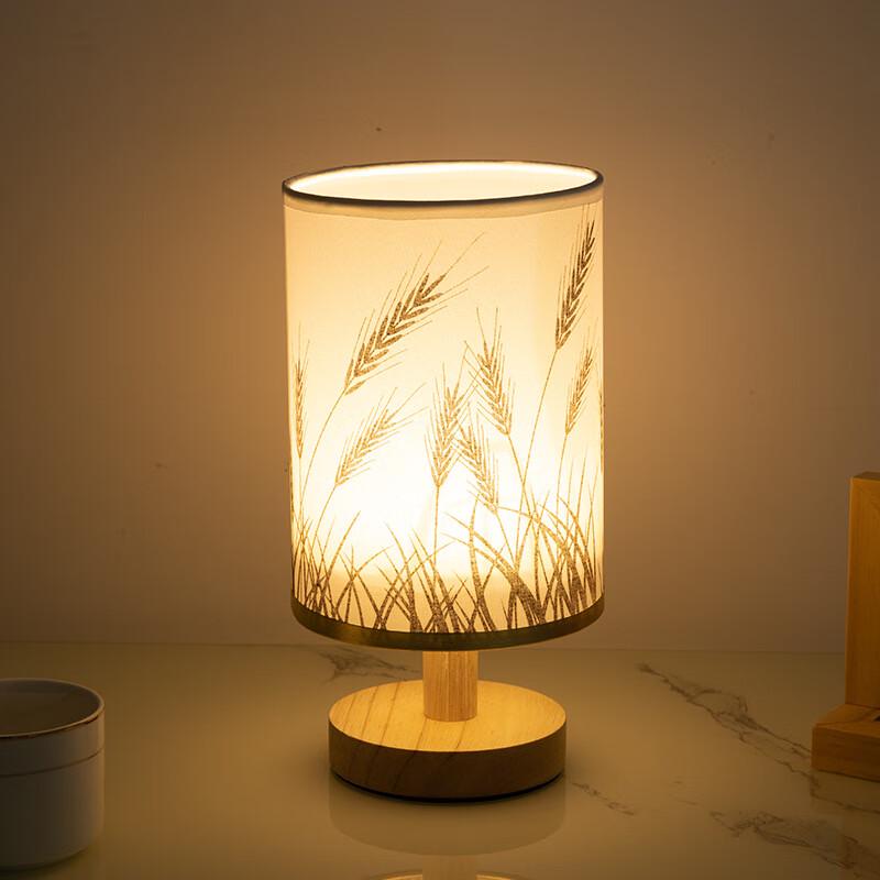 NuFeng Wheat Ear Wooden Fabric Shade USB Dimmable Table Lamp