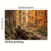 2D plane, autumn forest theme, featuring squirrels, wood, trees and fallen leaves, polyester fiber