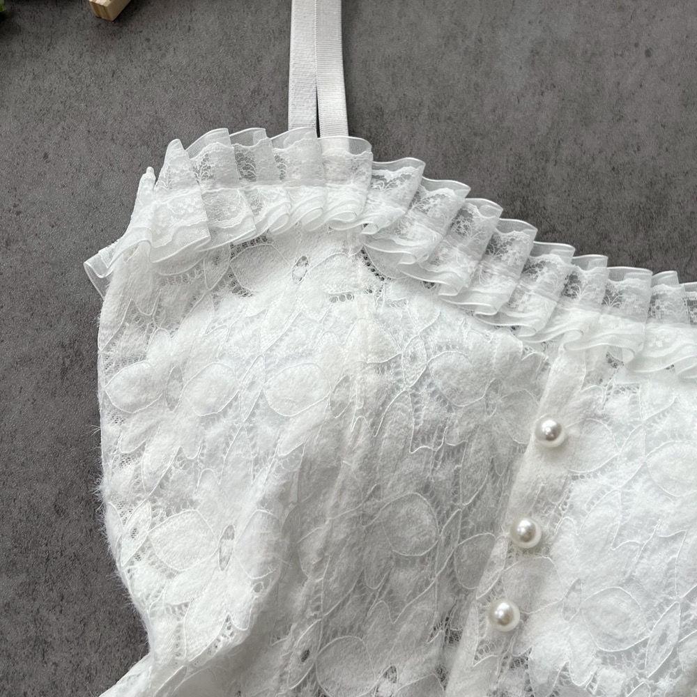 Lace Camisole: Backless, Hollow, Pleated, Elastic, Mid-Length, Strapless Bandeau for Women's Inner & Outer Wear.