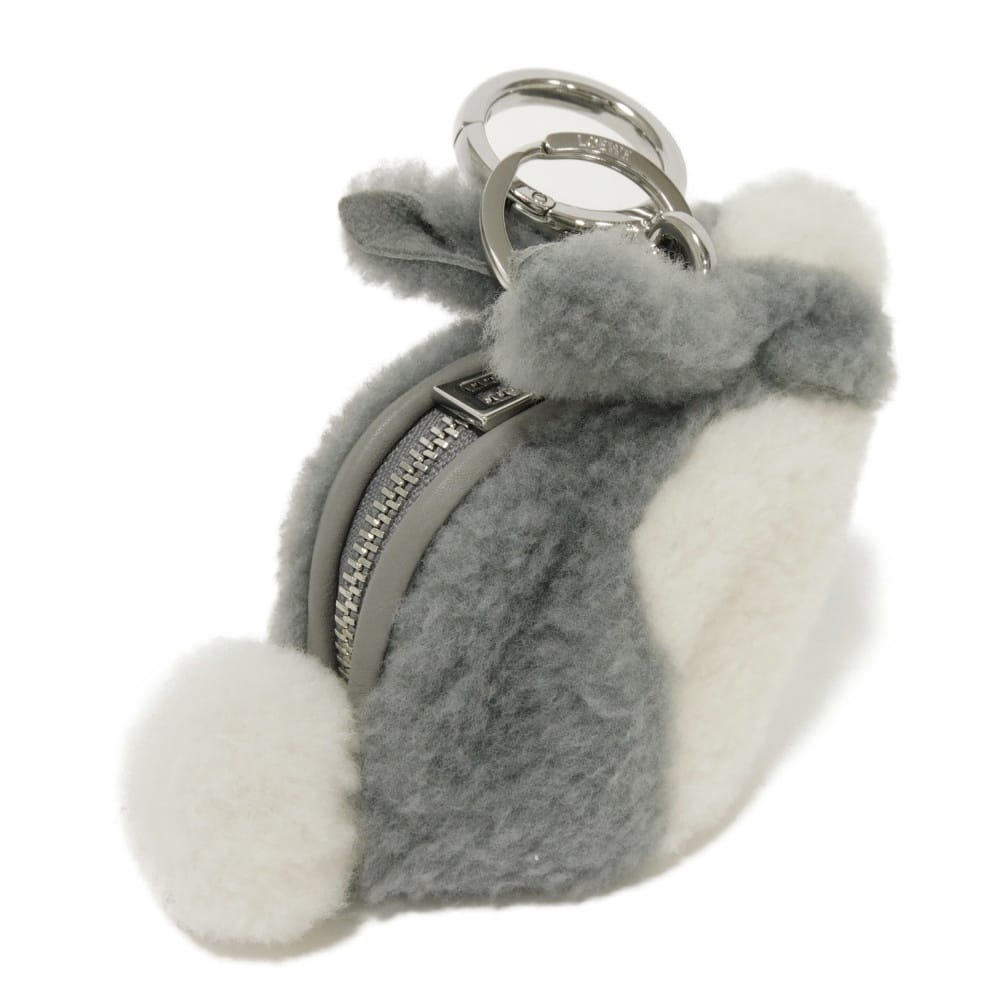 Used 12695 Bunny Mouton Coin Purse Charm C880T40X03 7943 Animal Rabbit Excellent Condition Snafjita Shearling Gray
