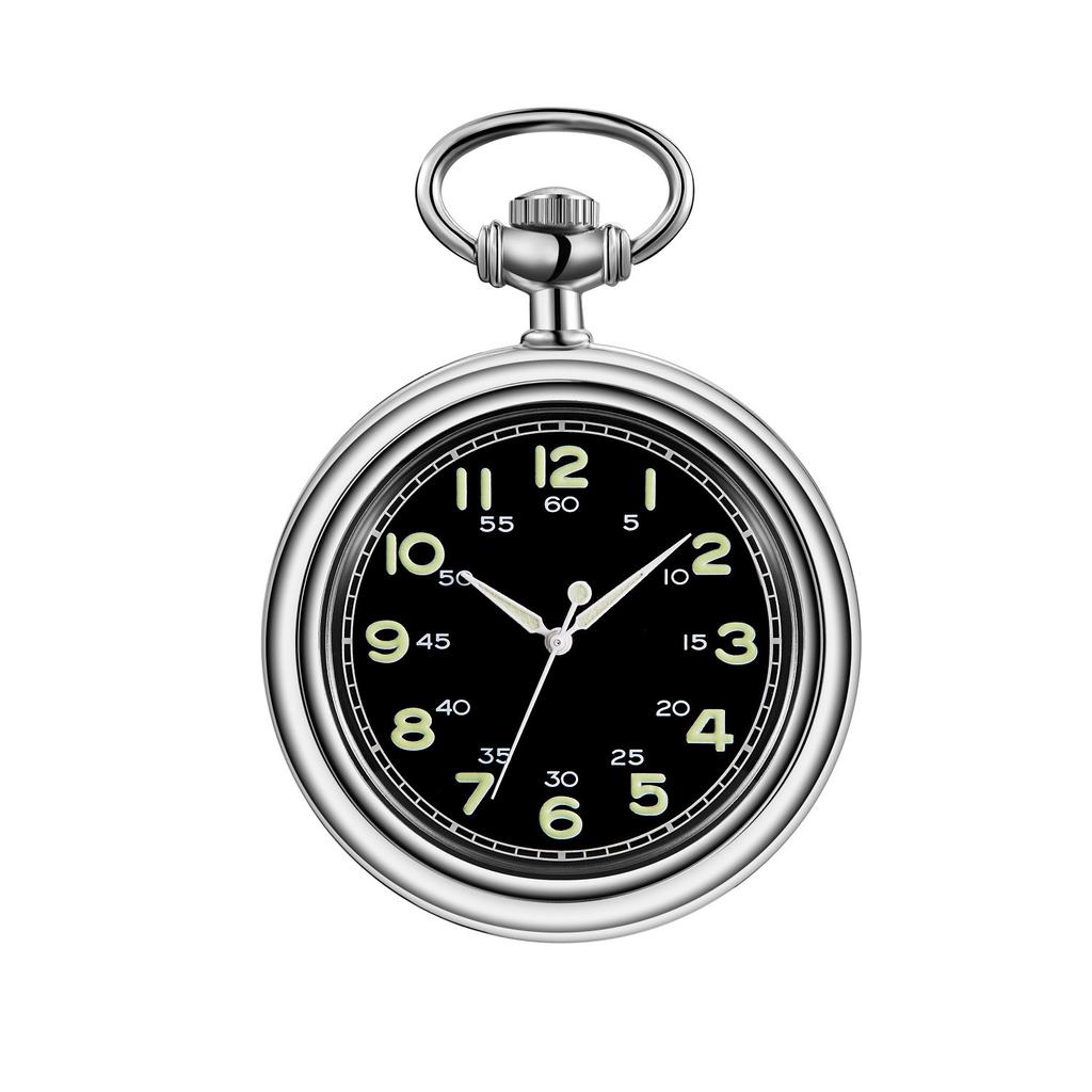 Classic Luminous Straight Board Without Cover Retro Quartz Double Digital Face Large Pocket Watch