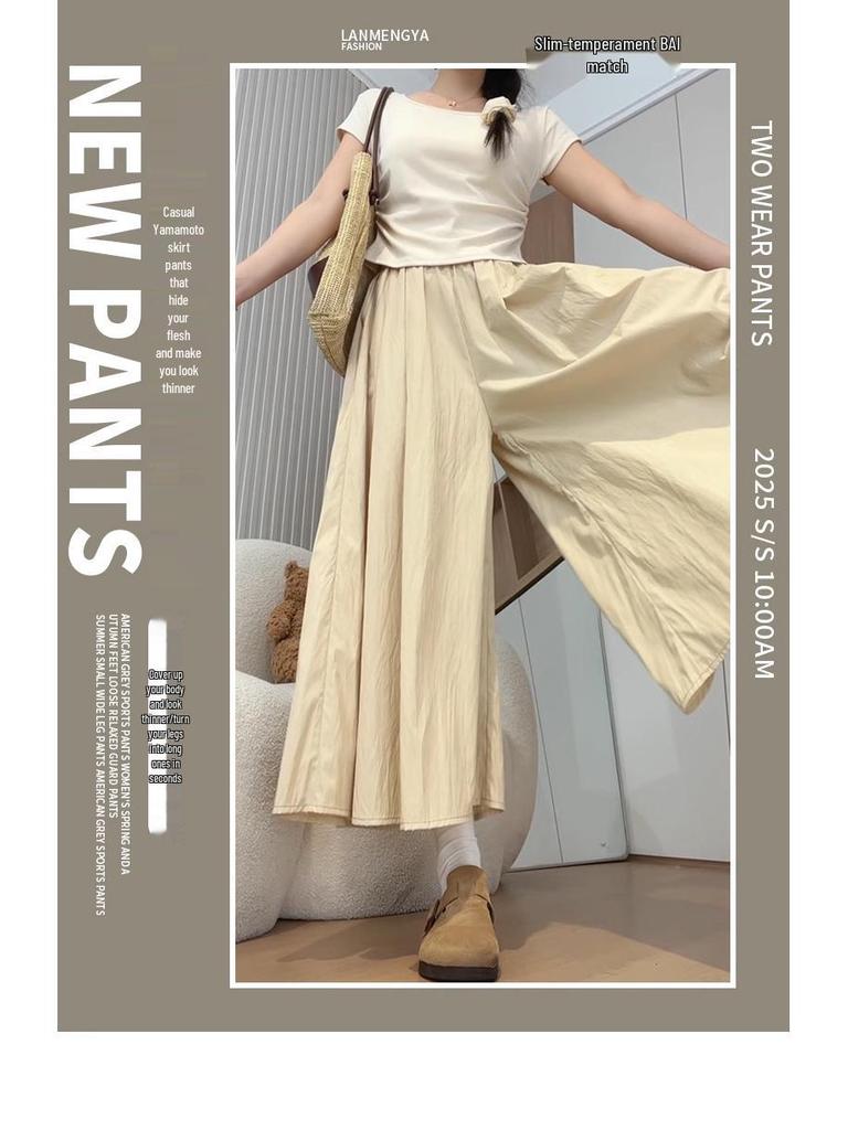 Culottes Yamamoto de albaricoque: Falda Midi de Verano 2025 para Mujer, de Tiro Alto, Adelgazante, Corte en A, con Diseño de Pierna Ancha de Seda de Hielo.
