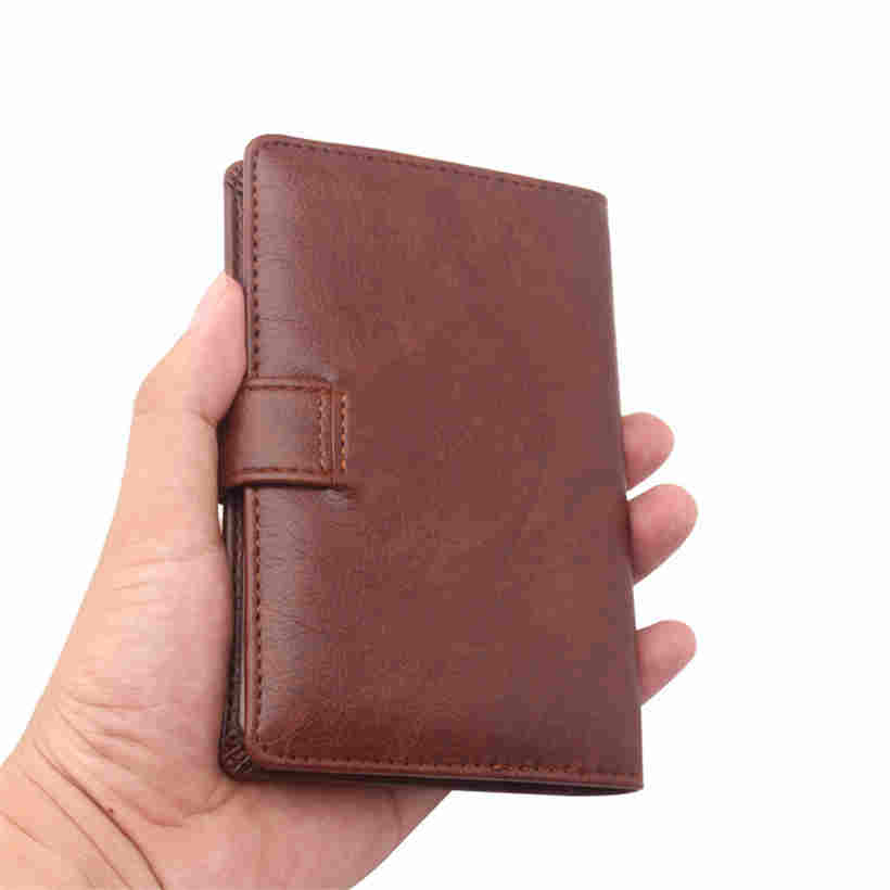 Retro Men Leather Buckle Multifunction Passport Holder Passport Bag Small Wallet Coin Pocket